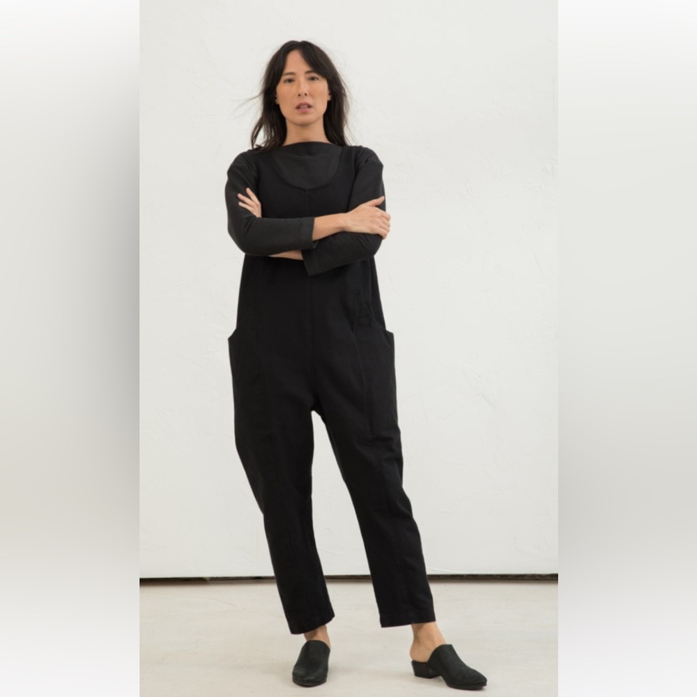 Elizabeth Suzann Clyde Jumpsuit Cotton Canvas Black Small Tall EUC